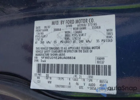 2008 Ford Explorer Sport Trac Xlt z USA, uszkodzony, nr VIN 1FMEU31E28UA08834